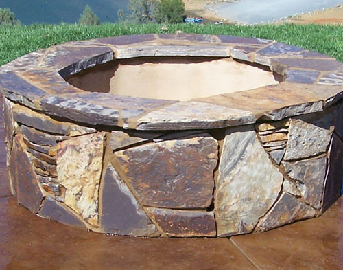 Flagstone Outdoor Kitchen Fireplace Concrete
