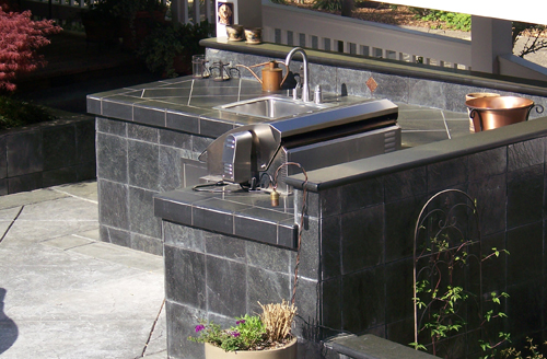 Outdoor Kitchens Sacramento 1 12" Tile with custom matching grey tile Kitchen